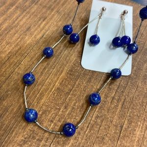 Sterling Silver Lapis Lazuli Necklace & Earring Set EUC